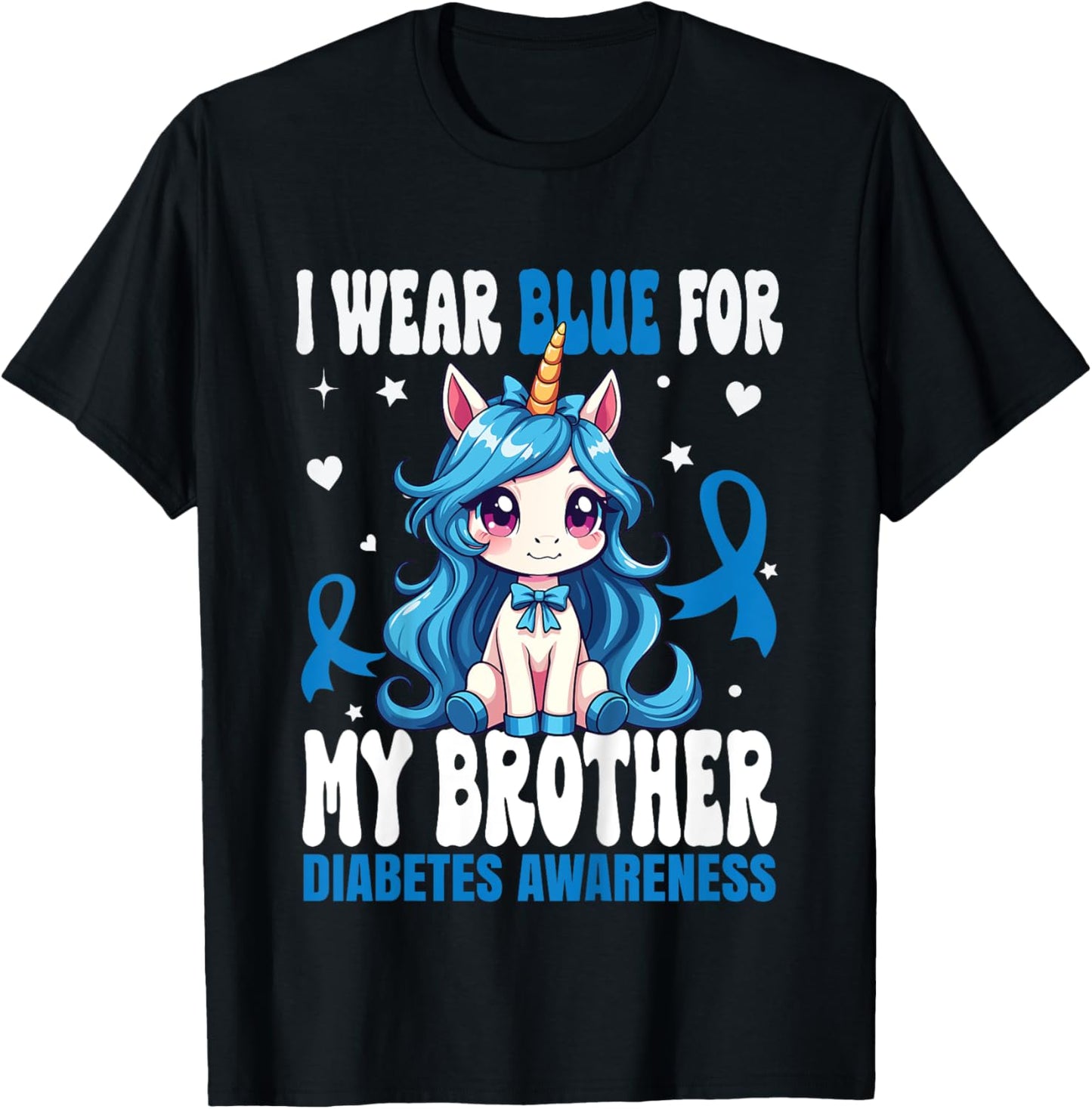 Kids I Wear Blue For My Brother Diabetes Awareness T1D Diabetes T-Shirt - T-Shirt | Black