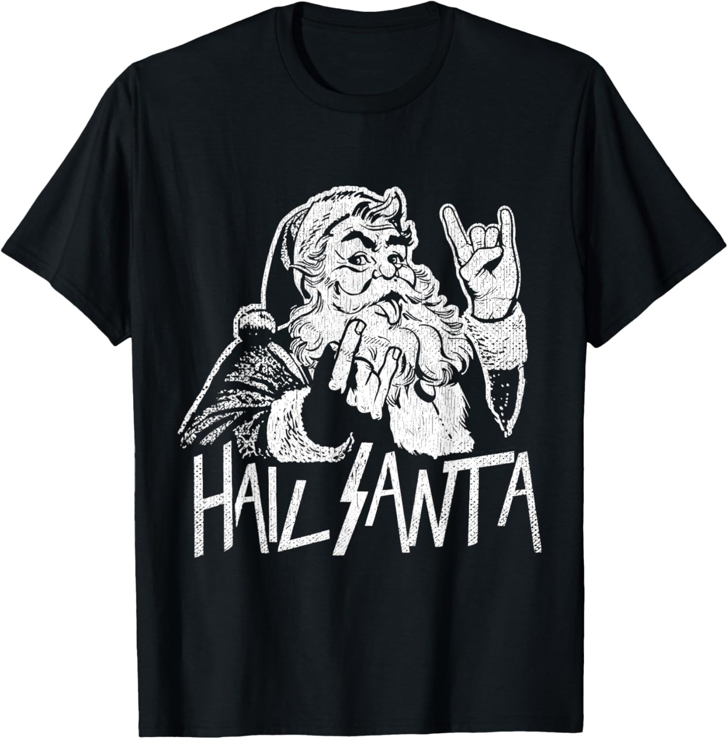 Hail Santa Heavy Metal Goth Sarcastic Rock Band Christmas T-Shirt - T-Shirt | Black
