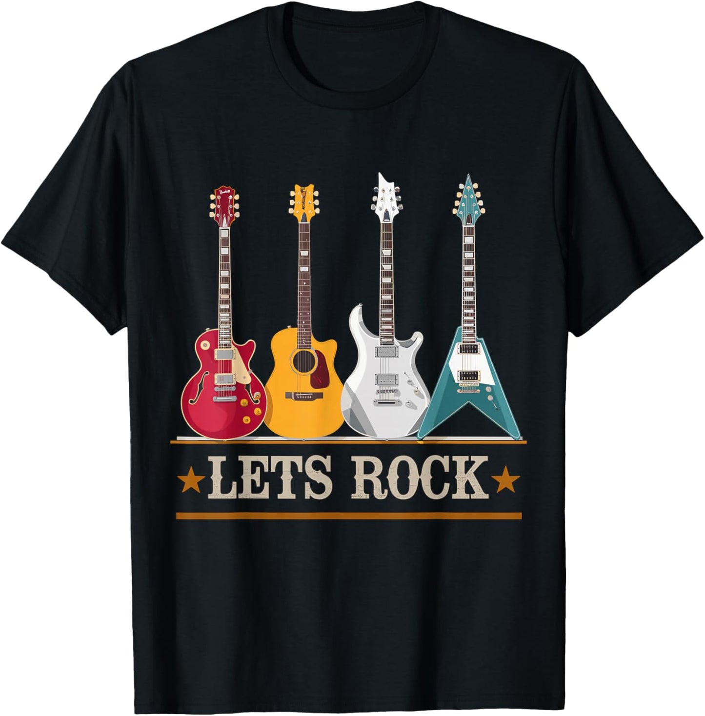 Let's Rock and Roll Guitar Music Band T-Shirt - T-Shirt | Black