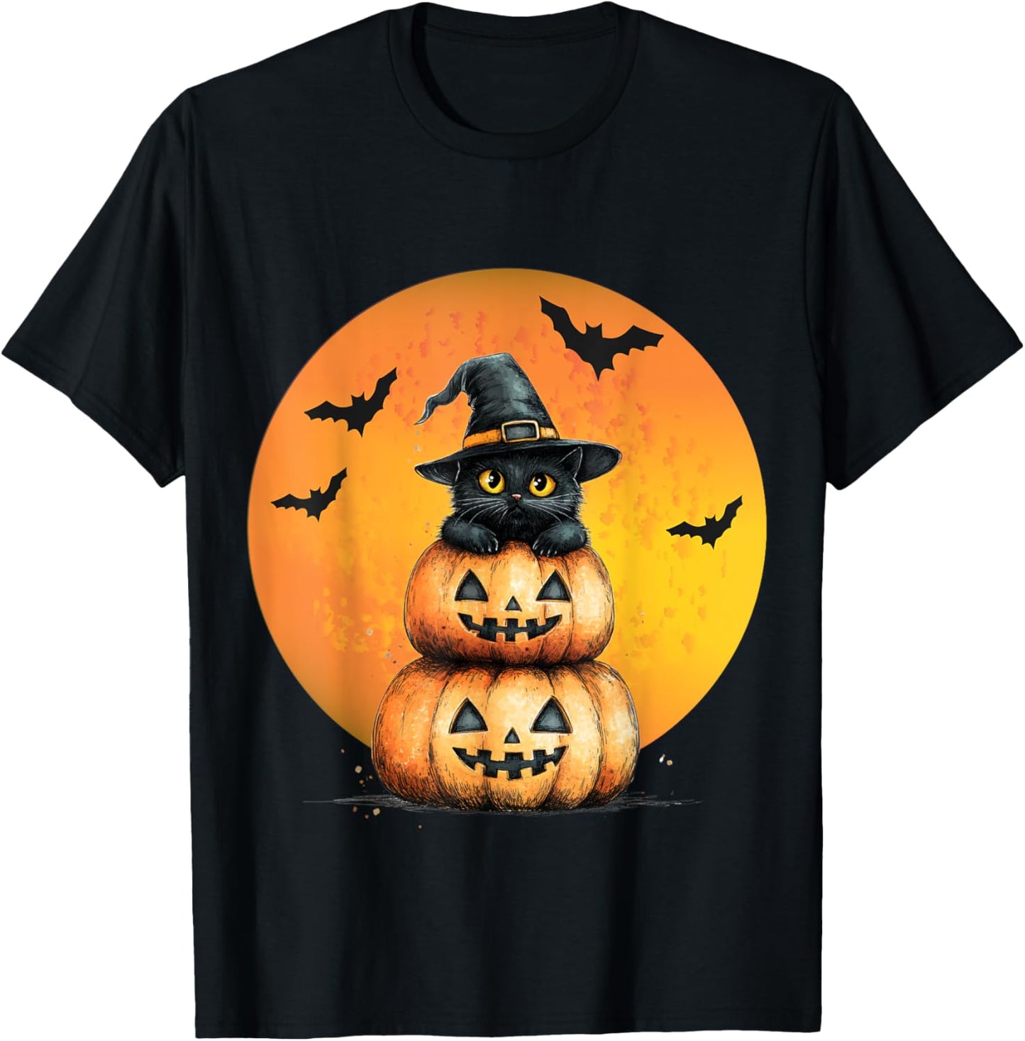 Halloween Cat Black Cat Halloween Scary Cat Angry Cat Funny T-Shirt - T-Shirt | Black