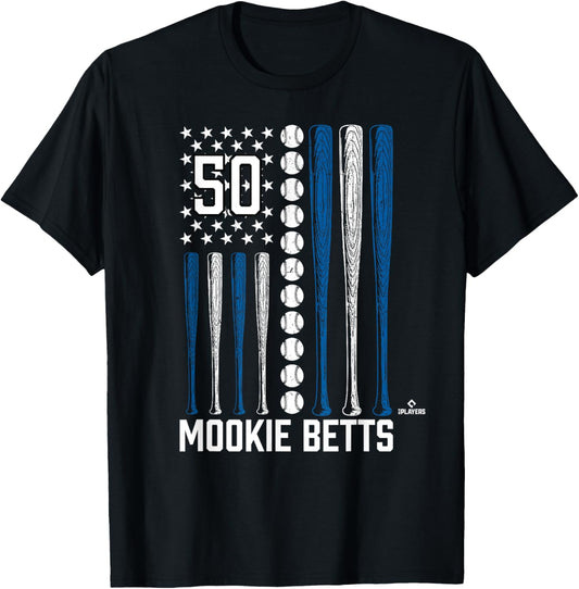 Baseball American Flag Mookie Betts Los Angeles Baseball T-Shirt - T-Shirt | Black
