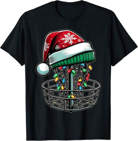 Disc Golf Disc Golfing Disc Golfer Christmas Hat Xmas T-Shirt - T-Shirt | Black