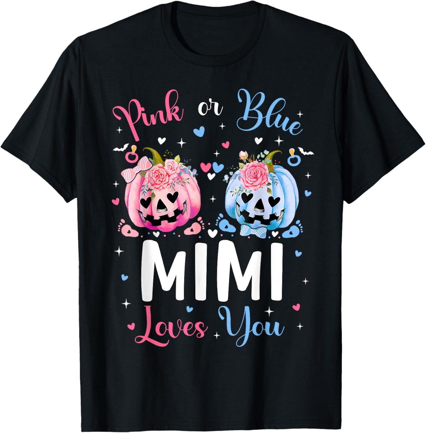 Pink or Blue Mimi Loves You Pumpkin Gender Reveal Party T-Shirt - T-Shirt | Black