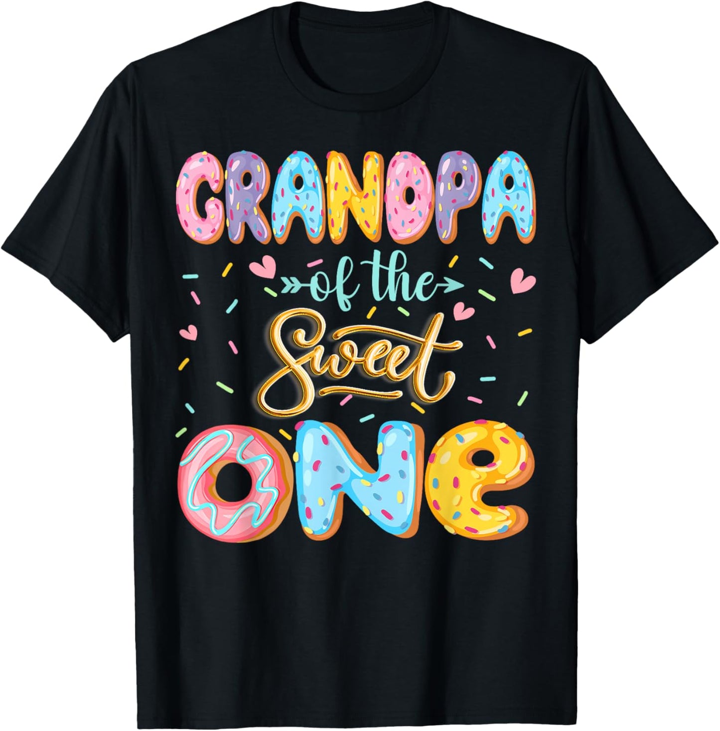 Grandpa Of The Sweet One 1St Birthday Girl Donut Lover T-Shirt - T-Shirt | Black
