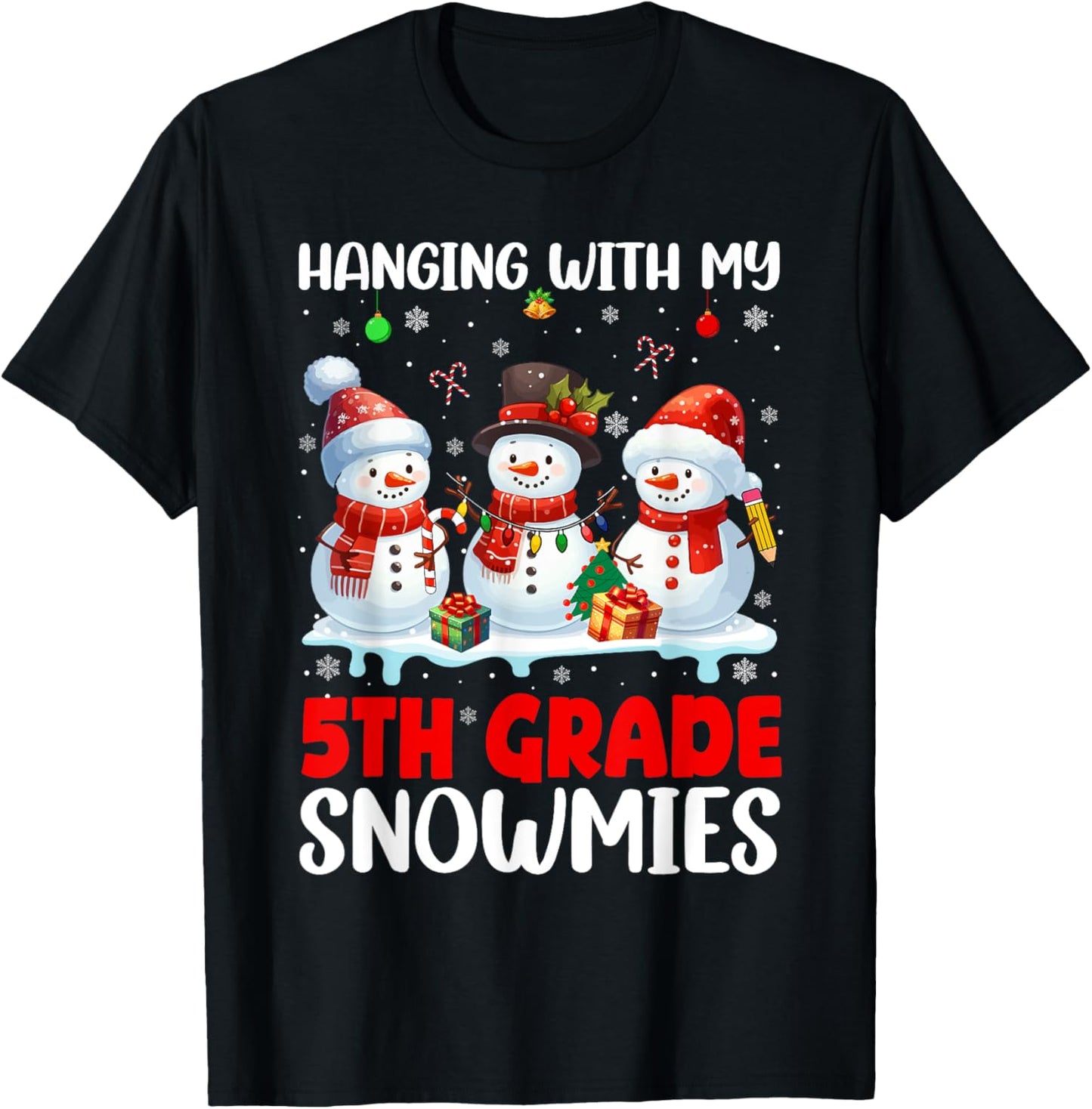 Chillin' With My 5th Grade Snowmies Xmas Teacher Students T-Shirt - T-Shirt | Black