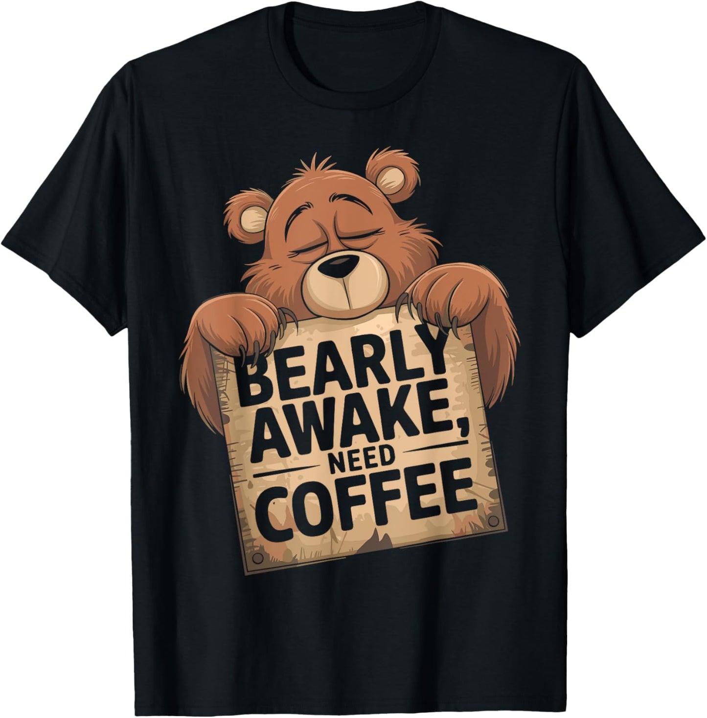 Bearly Awake Coffee Lovers Design Vintage Humor T-Shirt - T-Shirt | Black