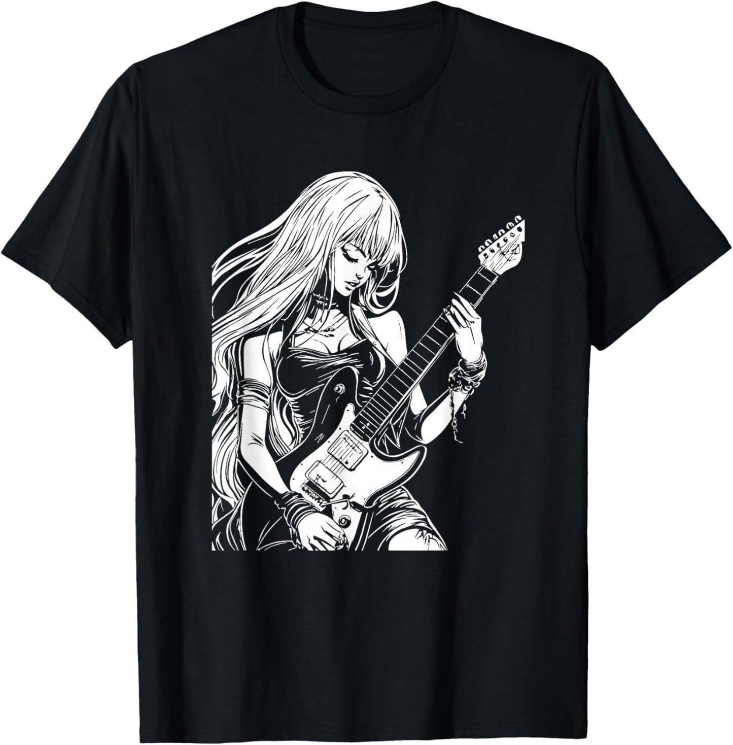 Anime Aesthetic Soft Grunge Waifu Anime Rock Girl T-Shirt - T-Shirt | Black