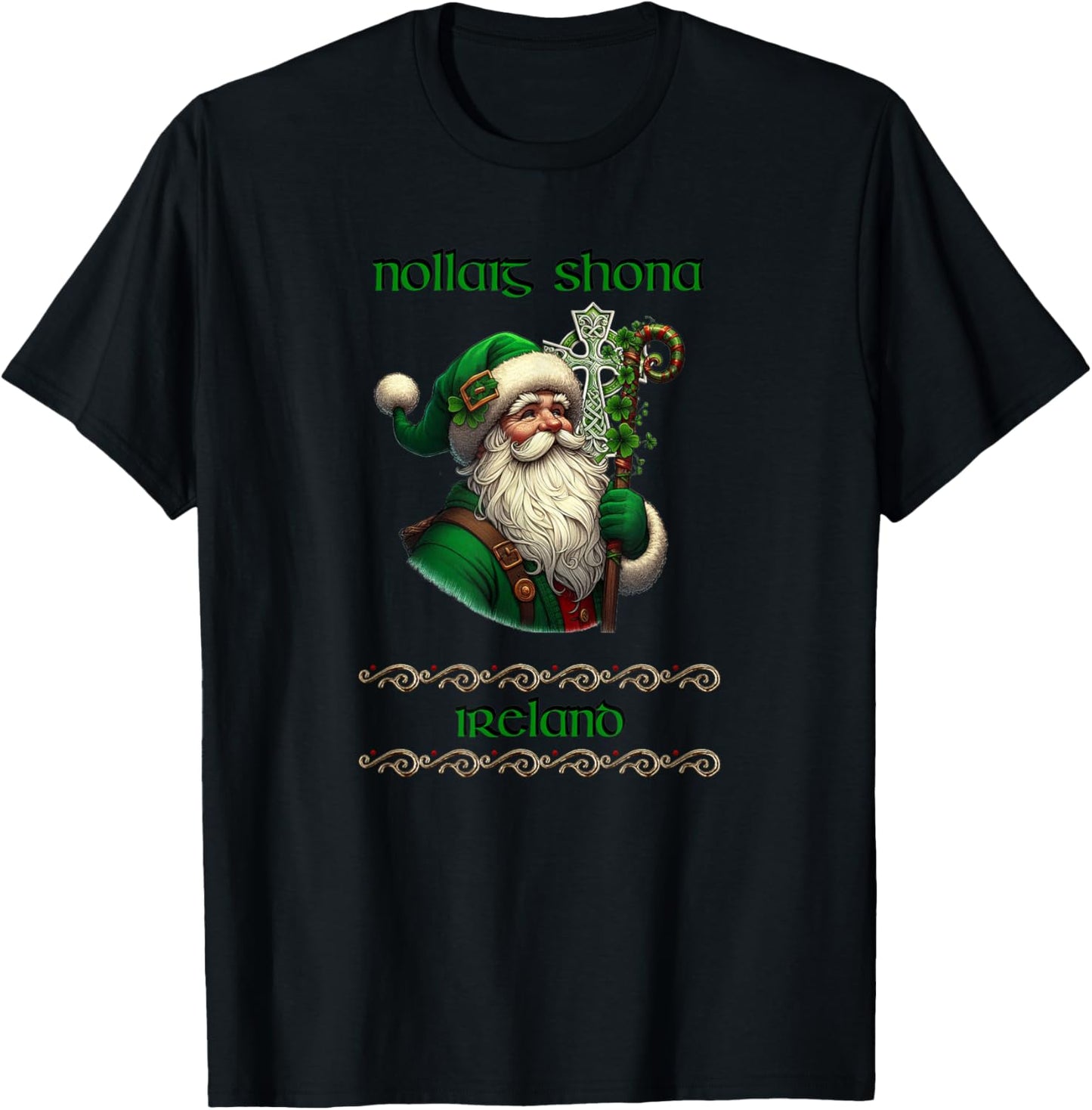 Irish Santa & Celtic Cross Christmas T-Shirt - T-Shirt | Black