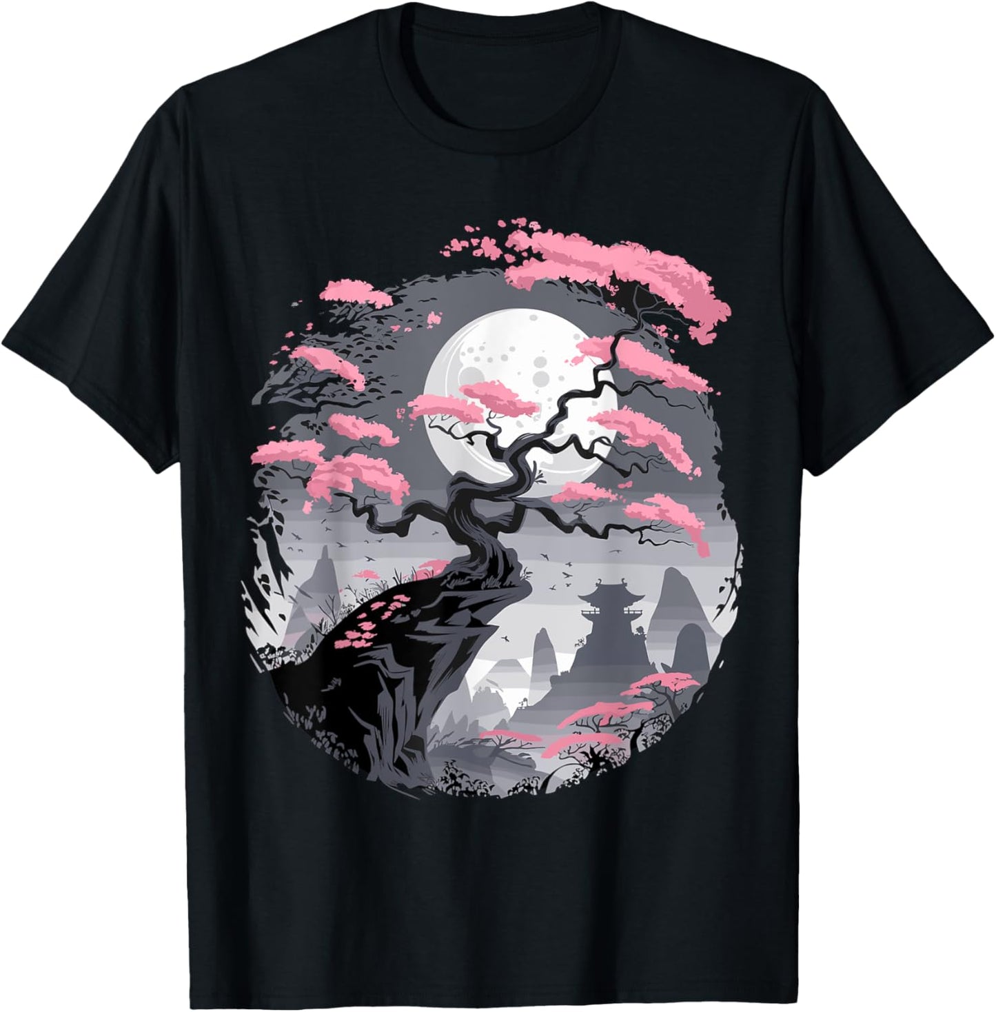 Japanese Sakura Garden Mount Fuji Cherry Blossom T-Shirt - T-Shirt | Black