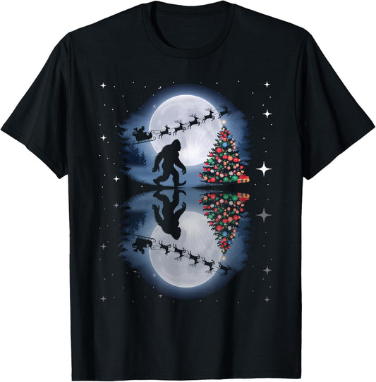 Funny Bigfoot Christmas Santa Sleigh Reindeer T-Shirt - T-Shirt | Black