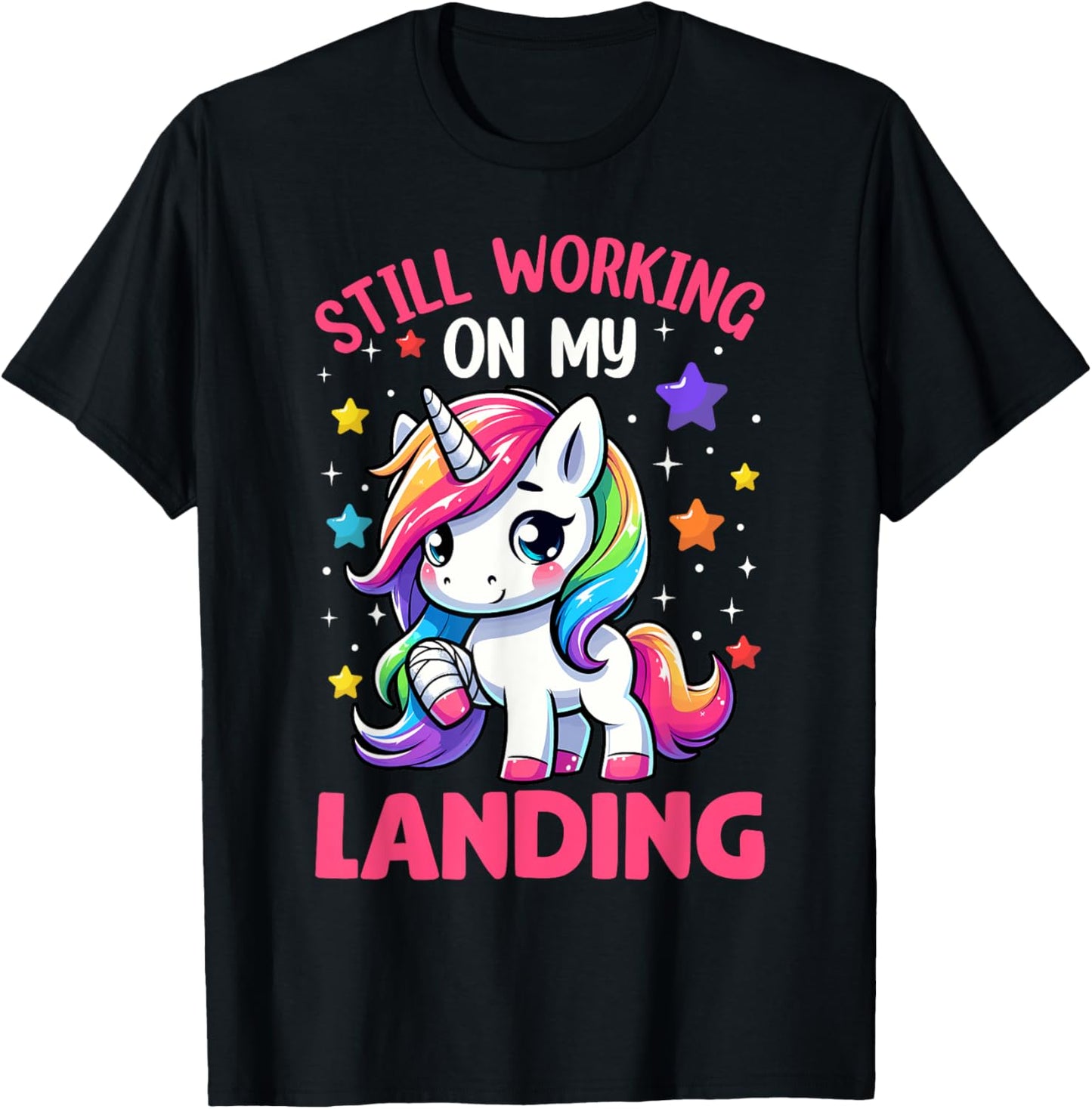 Still Working On My Landing Injury Broken Arm Cute Unicorn T-Shirt - T-Shirt | Black