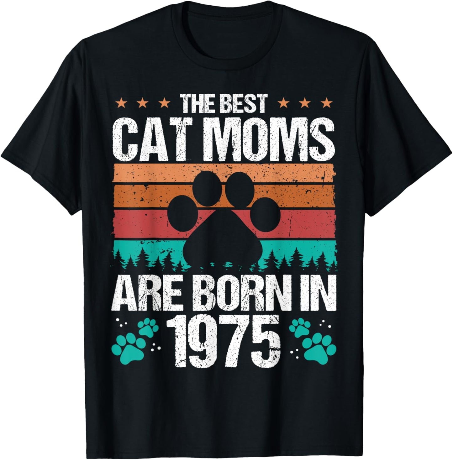 1975 Birthday Cat Mother Vintage Cat Mom Born in 1975 Women Kids T-Shirt - T-Shirt | Black