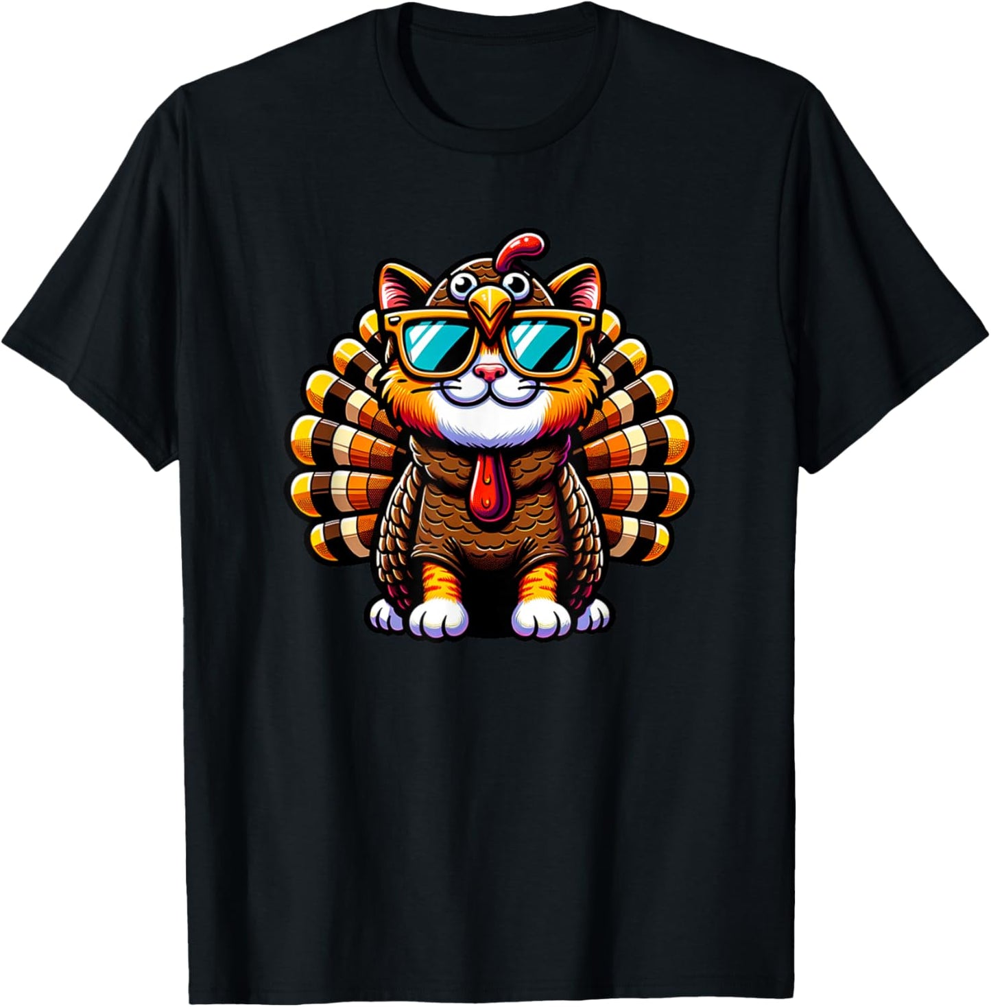 Thanksgiving Cat Funny Thanksgiving Cat withTurkey Costume T-Shirt - T-Shirt | Black