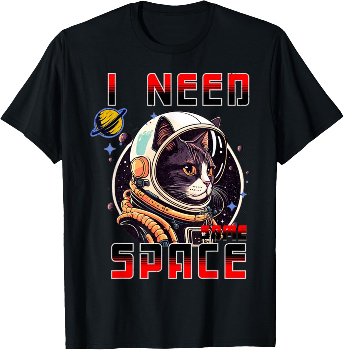 Vintage I Need Space Retro Cat Astronaut Space Gifts T-Shirt - T-Shirt | Black