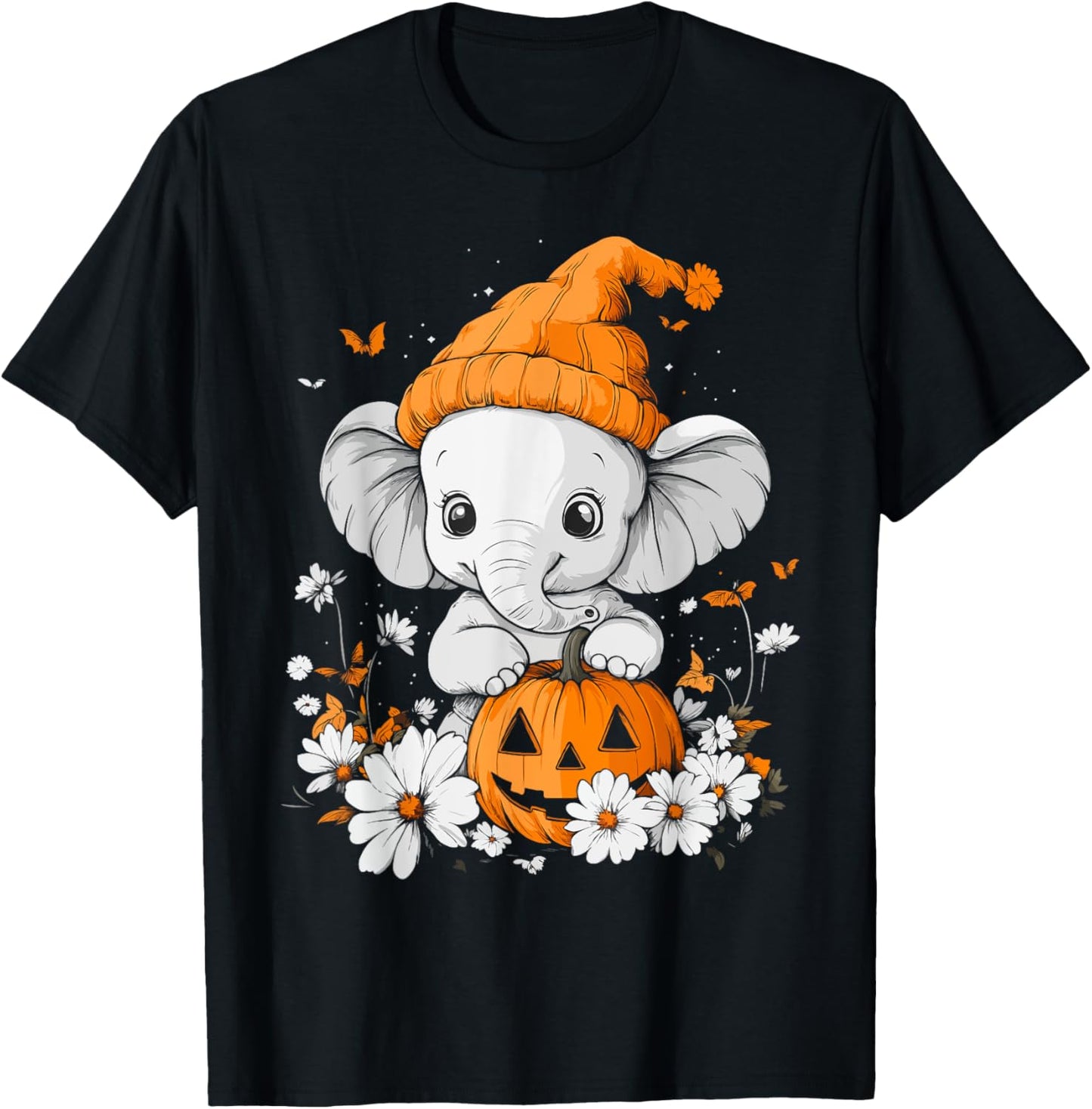 Halloween Pumpkin Flower Girls Boys Kids Elephant Halloween T-Shirt - T-Shirt | Black