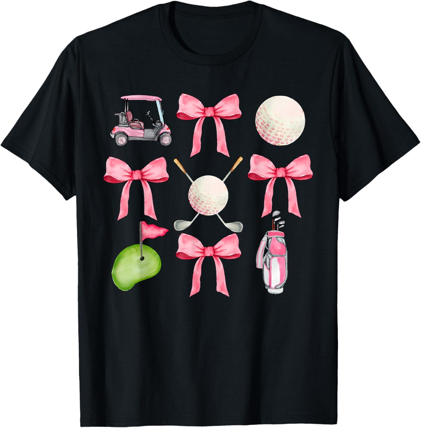 Golf Coquette Bow Golf Ball Mom Game Day Golfing Golfer T-Shirt - T-Shirt | Black