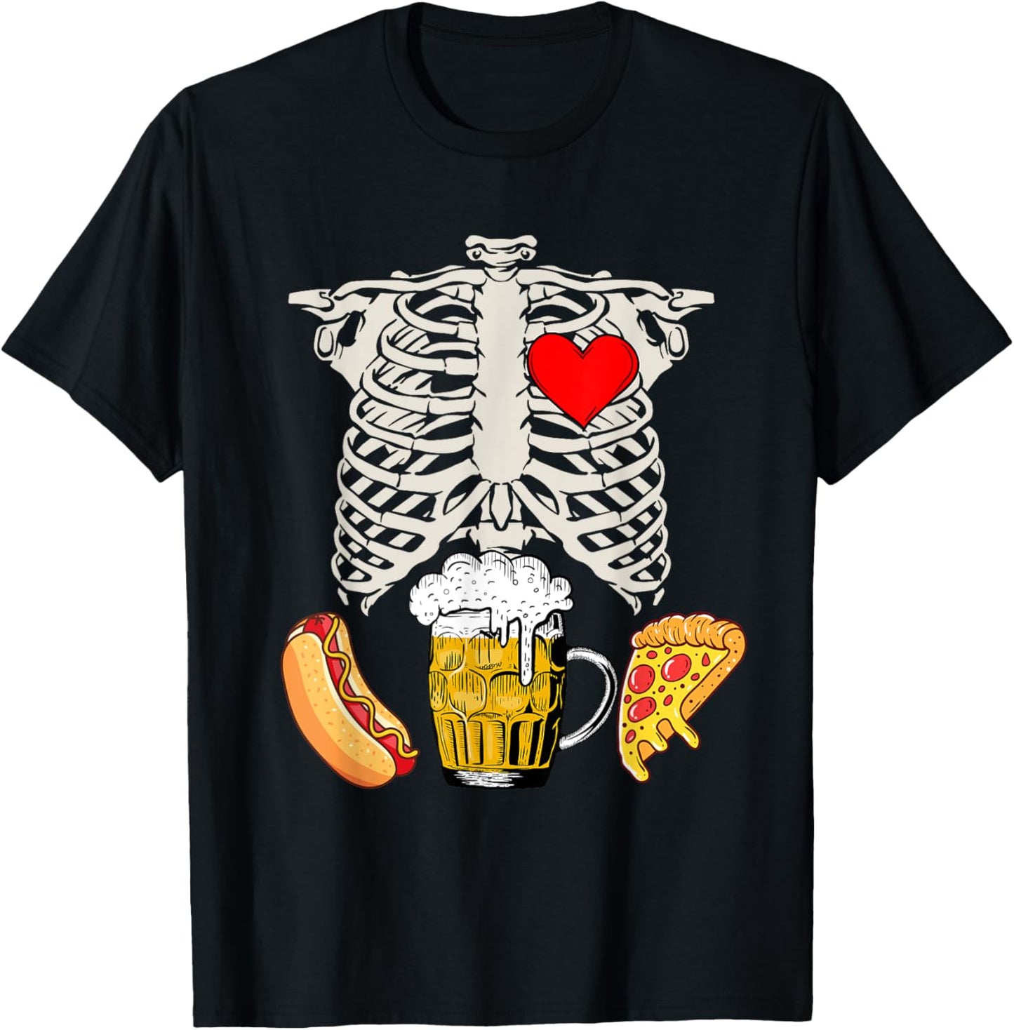 Dad Skeleton Halloween Beer Pizza Funny Pregnancy Couple Men T-Shirt - T-Shirt | Black