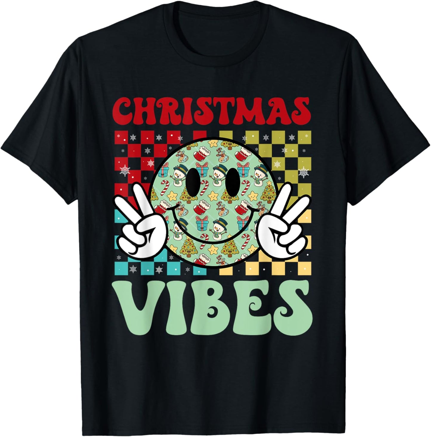 Groovy Christmas Vibes Santa Claus Xmas Kids Girls T-Shirt - T-Shirt | Black