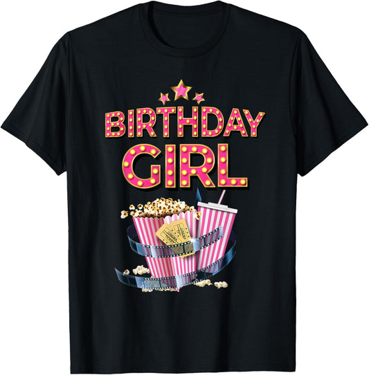 Birthday Girl Crew Movie Night Theme Matching Party T-Shirt - T-Shirt | Black