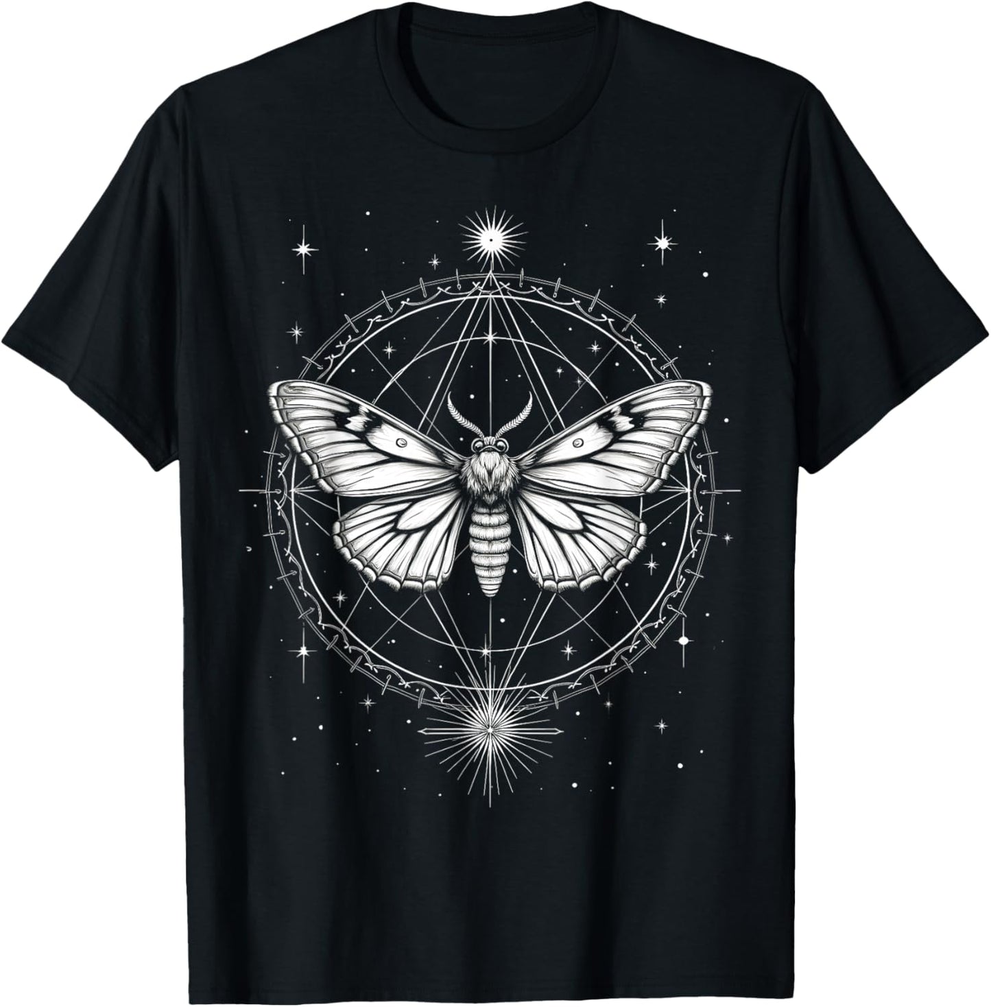 Mystical Moth Stars Celestial T-Shirt - T-Shirt | Black