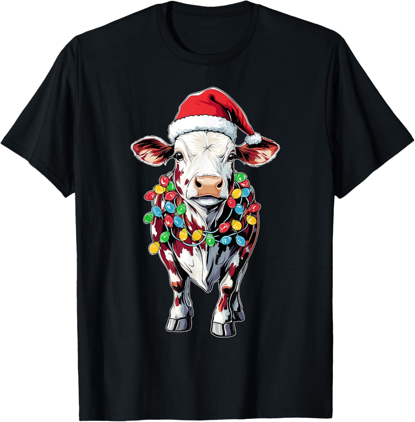 Hereford Cattle Farmer Christmas Hat Xmas - -Adults/Kids - Black - Short Sleeve - - Graphic - Cartoon - People - Christmas/Farming Enthusiasts, Young Adults, Children T-Shirt - T-Shirt | Black