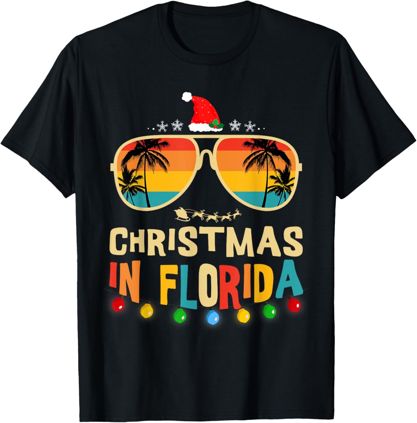 Christmas In Florida Sunglasses Palm Trees Family Vacation T-Shirt - T-Shirt | Black