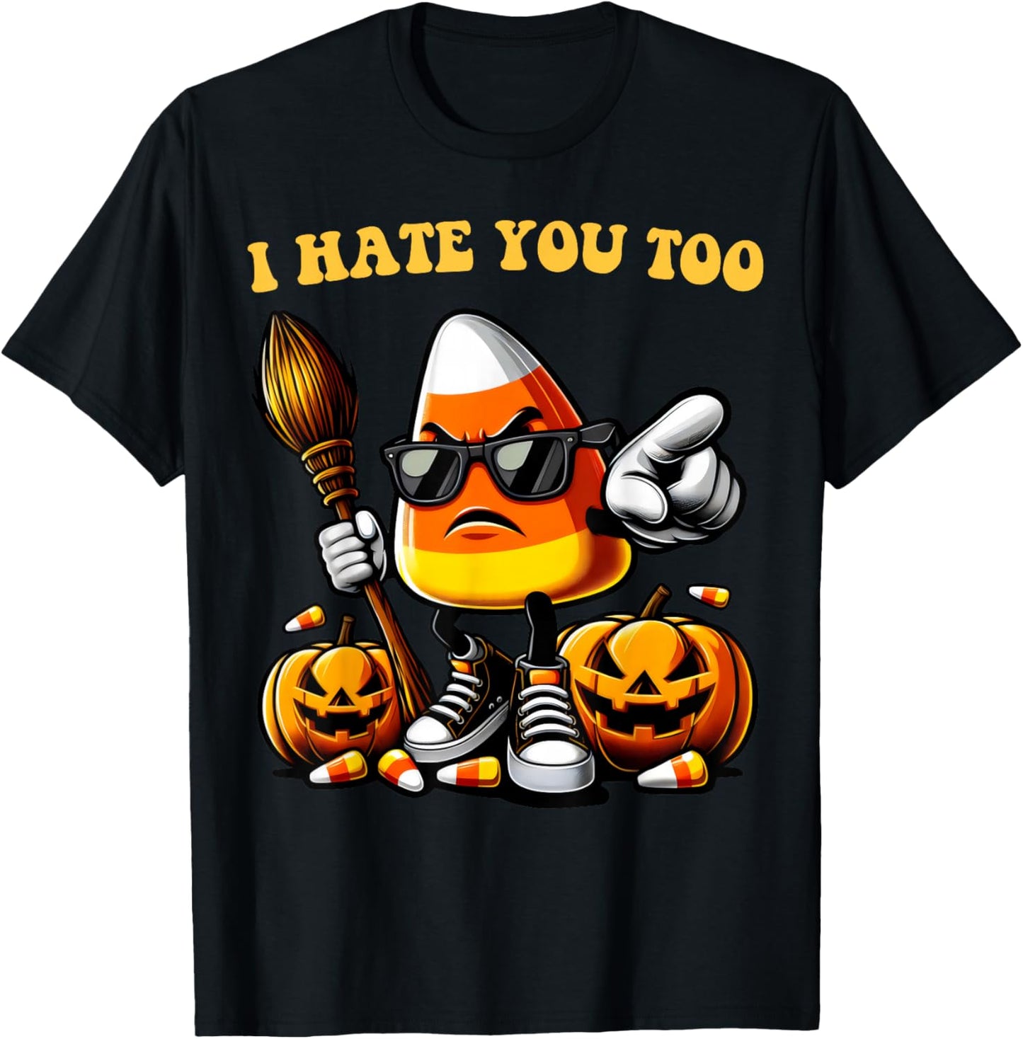 Groovy Team Candy Corn I Hate You Too Funny Halloween Sweets T-Shirt - T-Shirt | Black