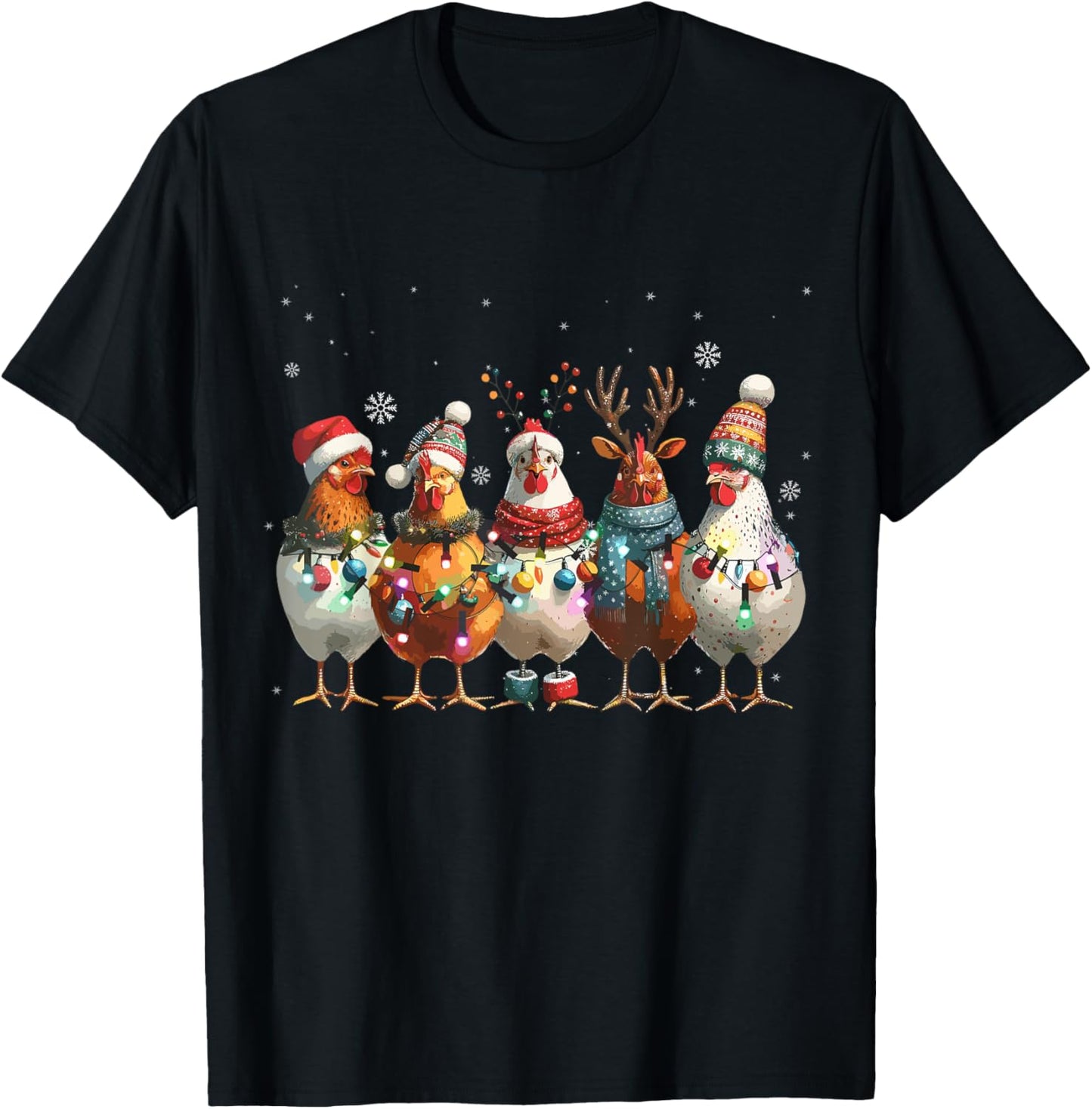 Christmas Lights Chicken Santa Funny Xmas Tree Chicken T-Shirt - T-Shirt | Black
