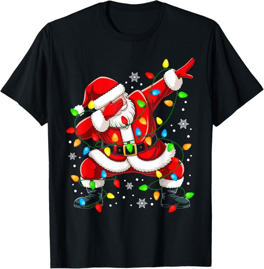 Boys Santa Shirt For Kids Toddler Funny Christmas Lights T-Shirt - T-Shirt | Black