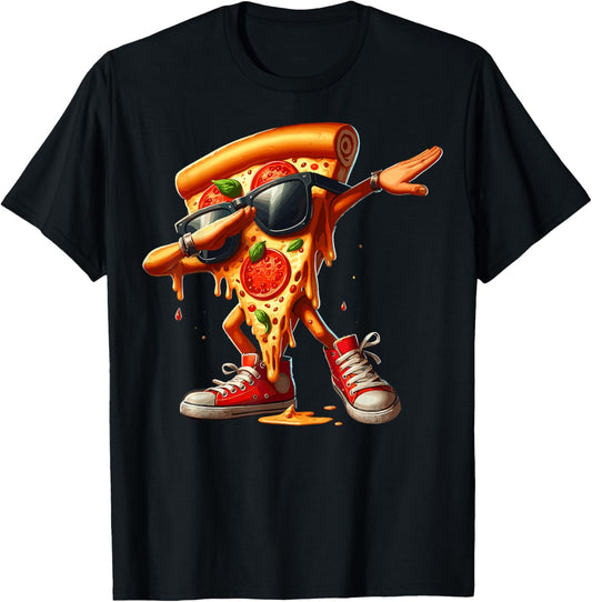 Cool Dabbing Pizza Design For Boys Girls Kids Pizza Lover T-Shirt - T-Shirt | Black