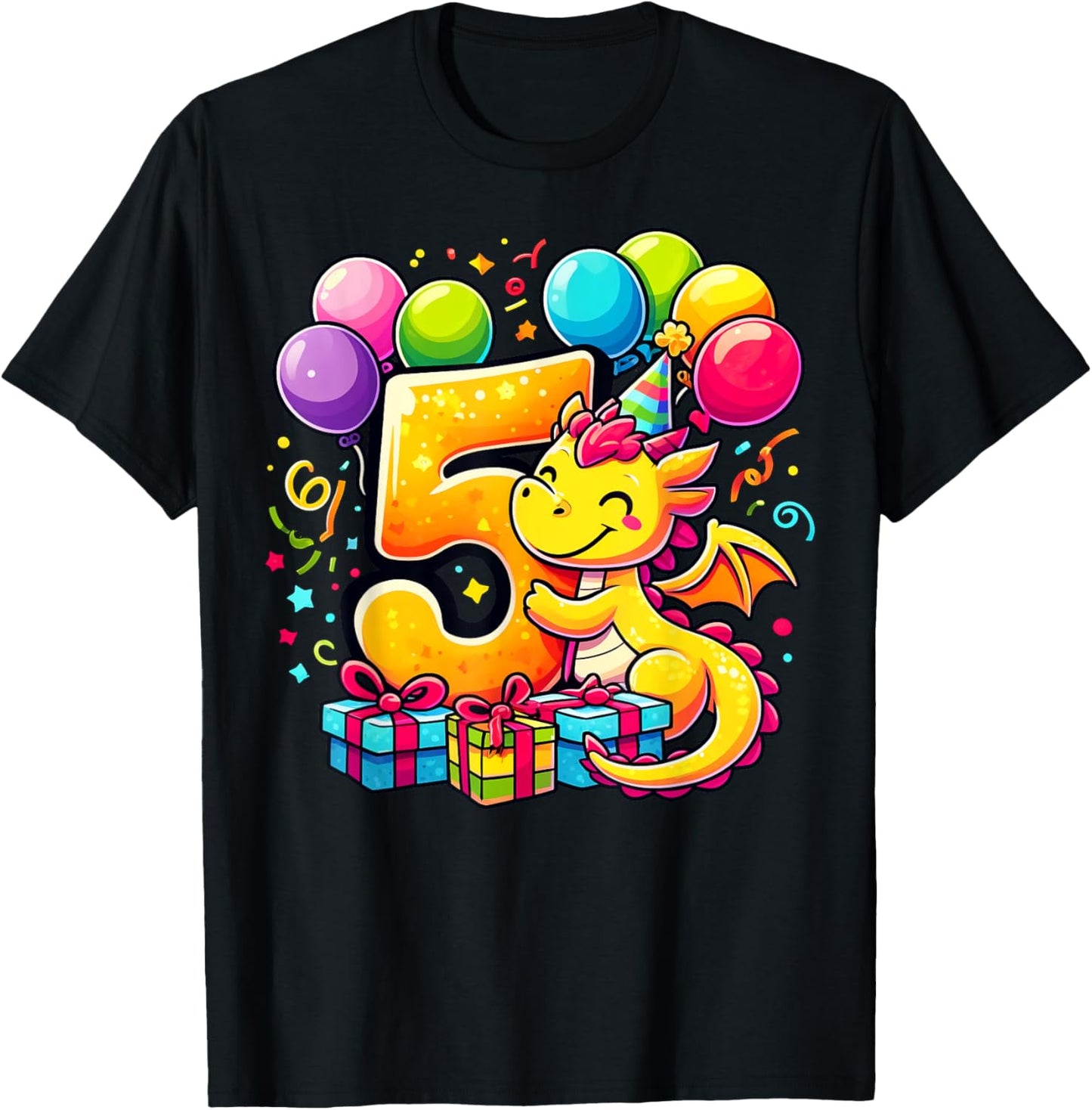 Bday fifth Boys, Girls, Kids age five 5th birthday Dragon T-Shirt - T-Shirt | Black