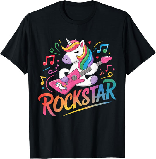 Rockstar Unicorn Guitar Guitarist T-Shirt - T-Shirt | Black