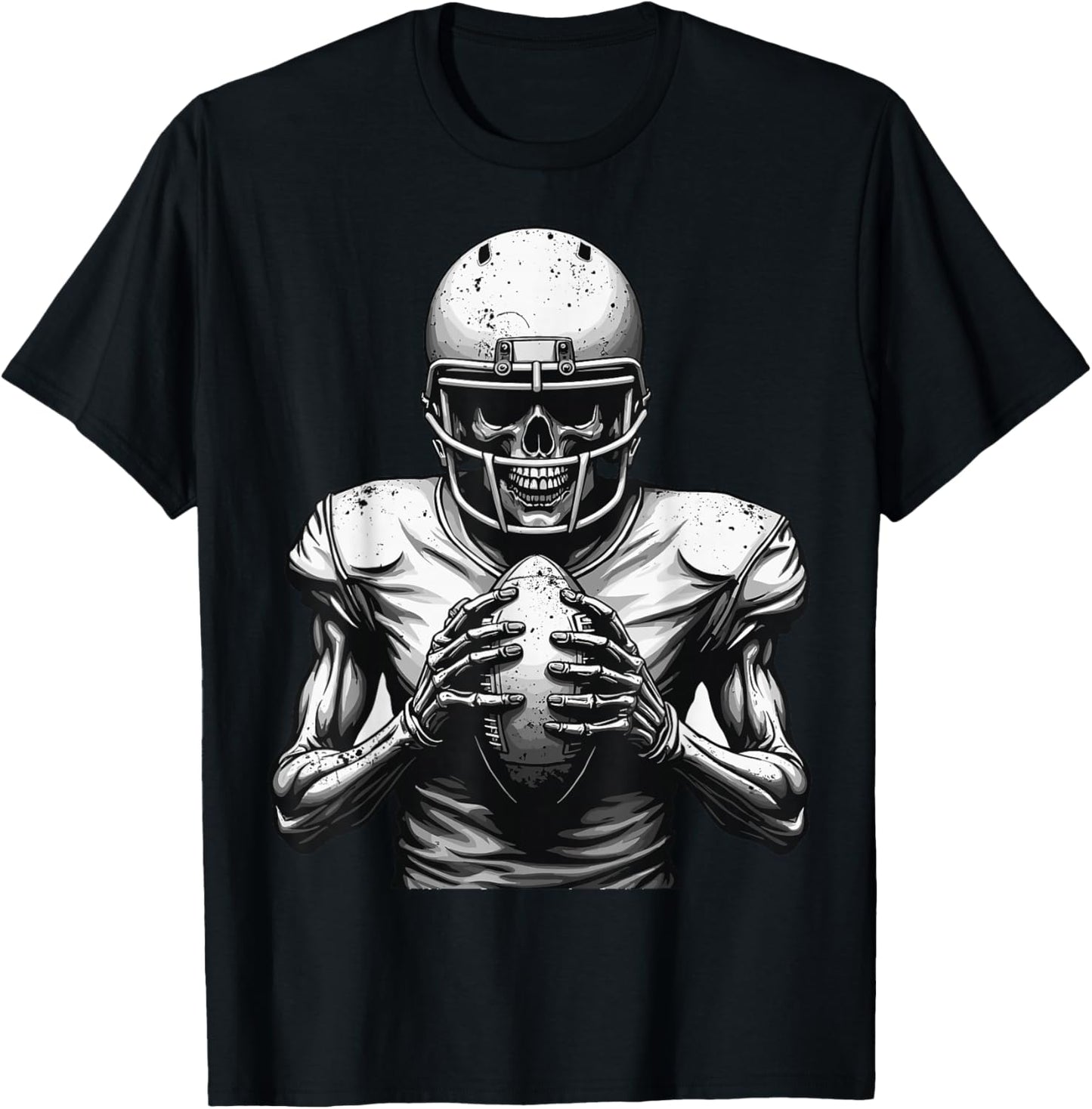 Halloween Skeleton Football Player Spooky Sports Graphic T-Shirt - T-Shirt | Black