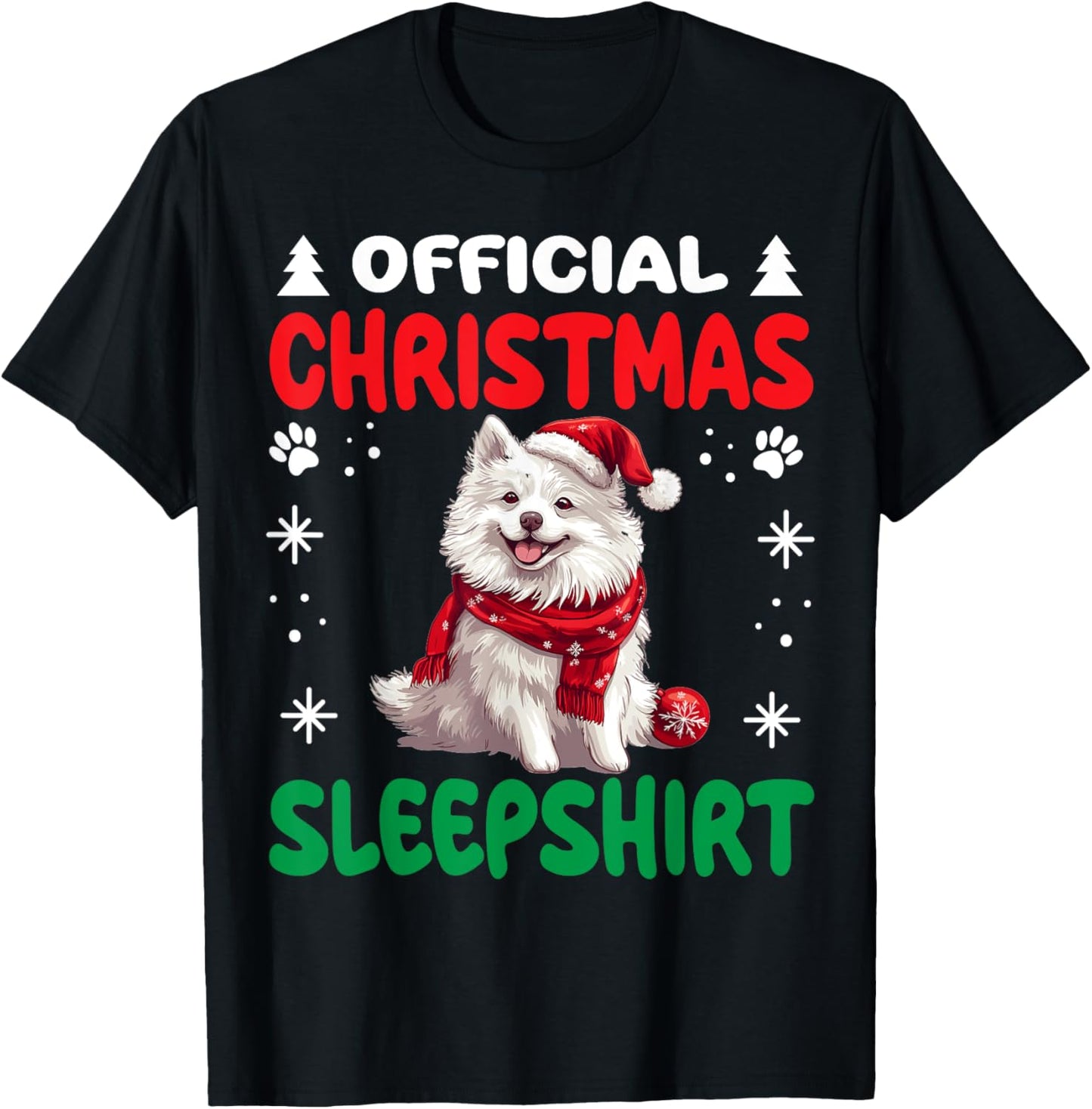 American Eskimo Dog Christmas Pajama Official Christmas T-Shirt - T-Shirt | Black