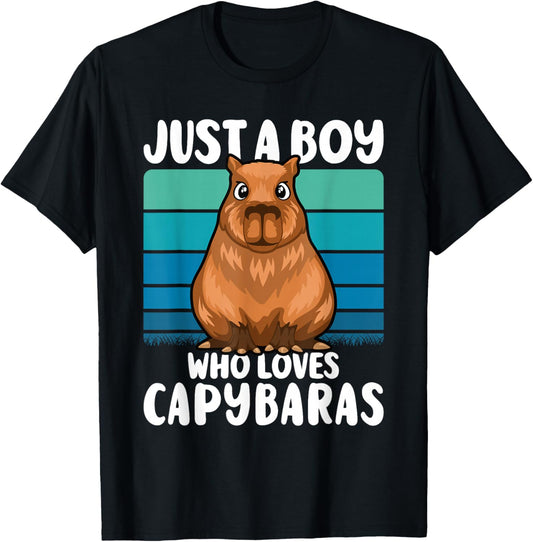 Just A Boy Who Loves Capybaras Funny Capybara Boys Kids T-Shirt - T-Shirt | Black