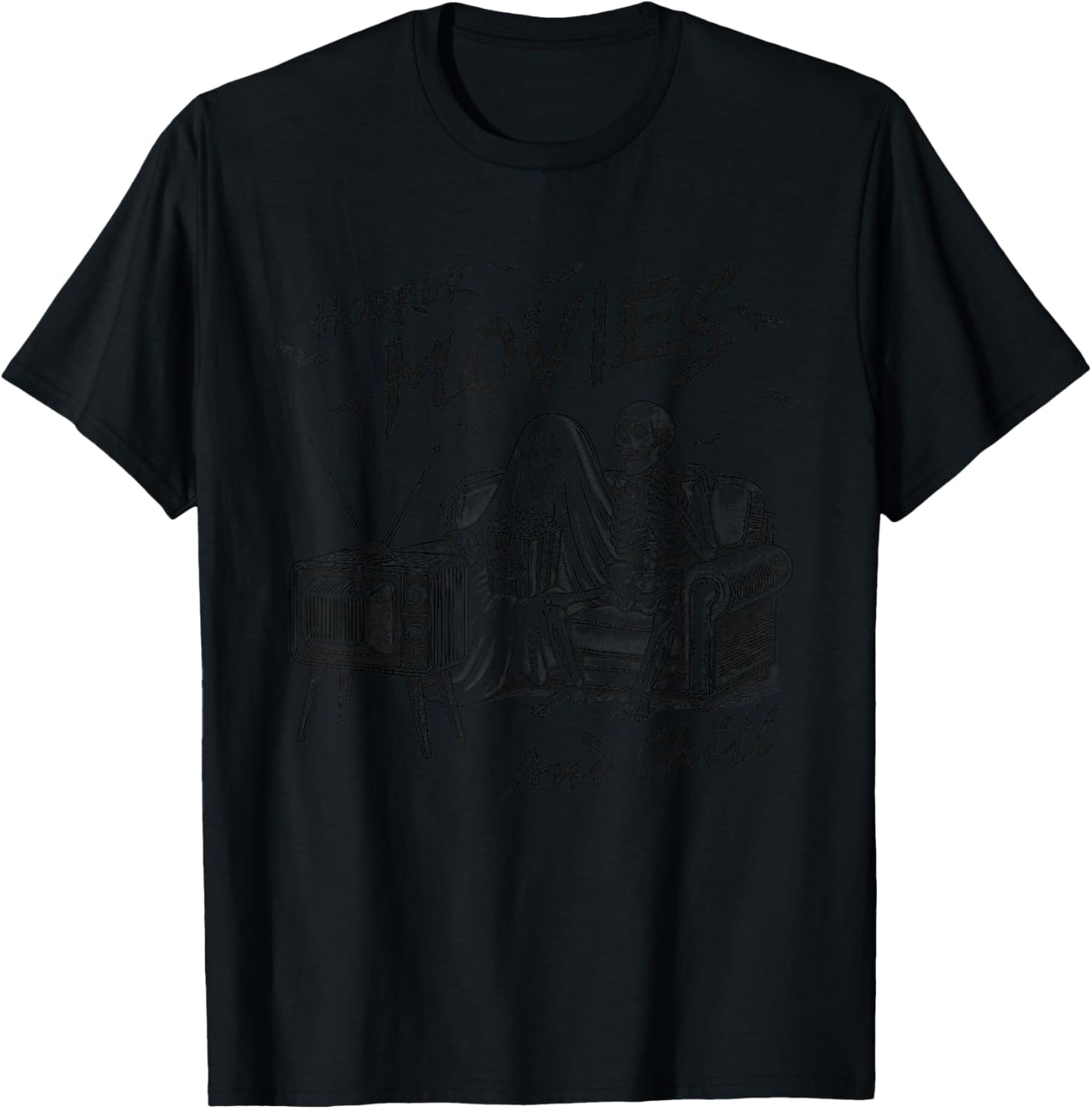 Horror Movies And Chill Halloween Themed Graphic For Couple T-Shirt - T-Shirt | Black