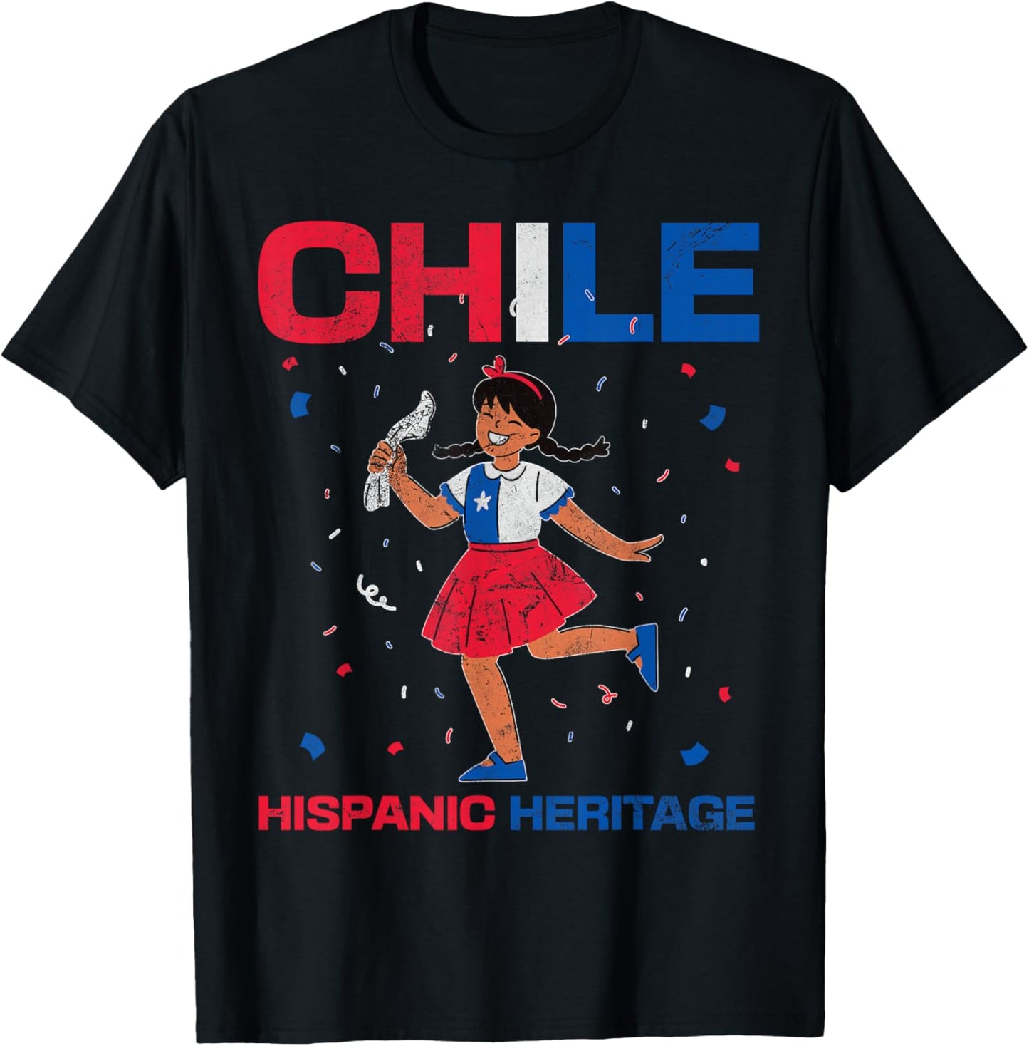 Chile Hispanic Heritage Chile Flag Chilean Girls Distressed T-Shirt - T-Shirt | Black