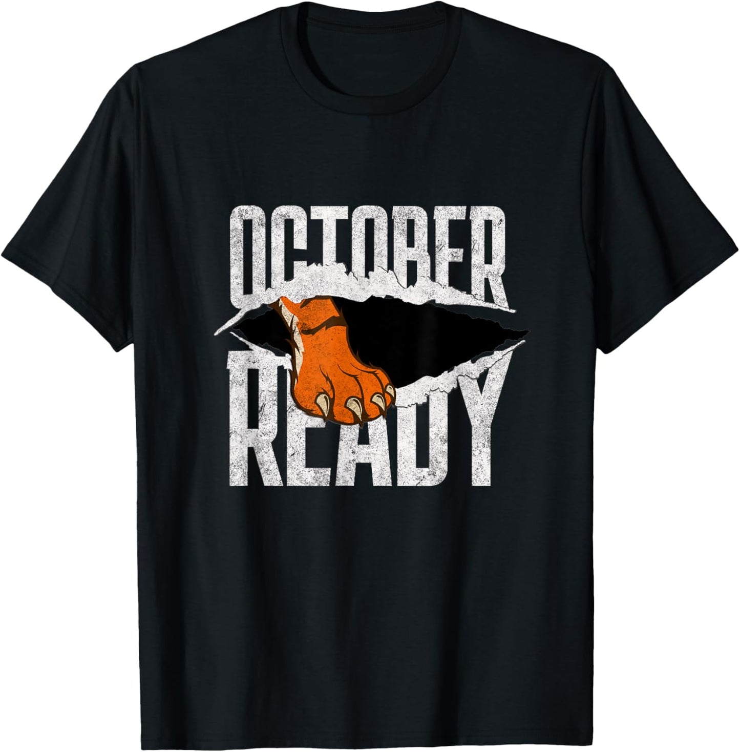 Distressed Tiger Foot Vintage October Ready Tigers T-Shirt - T-Shirt | Black