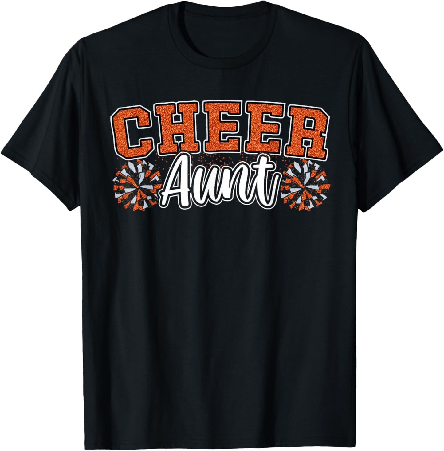 Loud Proud Cheer Aunt Team Orange Pom Poms Cheerleader Women T-Shirt - T-Shirt | Black