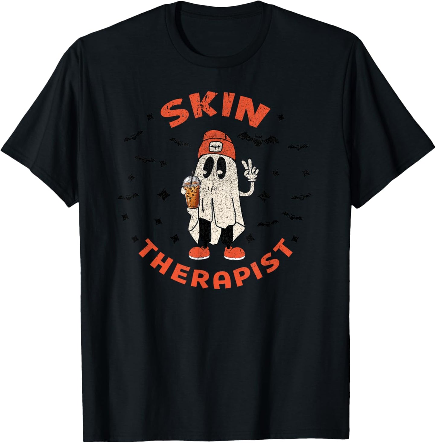 Halloween Esthetician Cosmetology Dermatology Ghost Fall T-Shirt - T-Shirt | Black