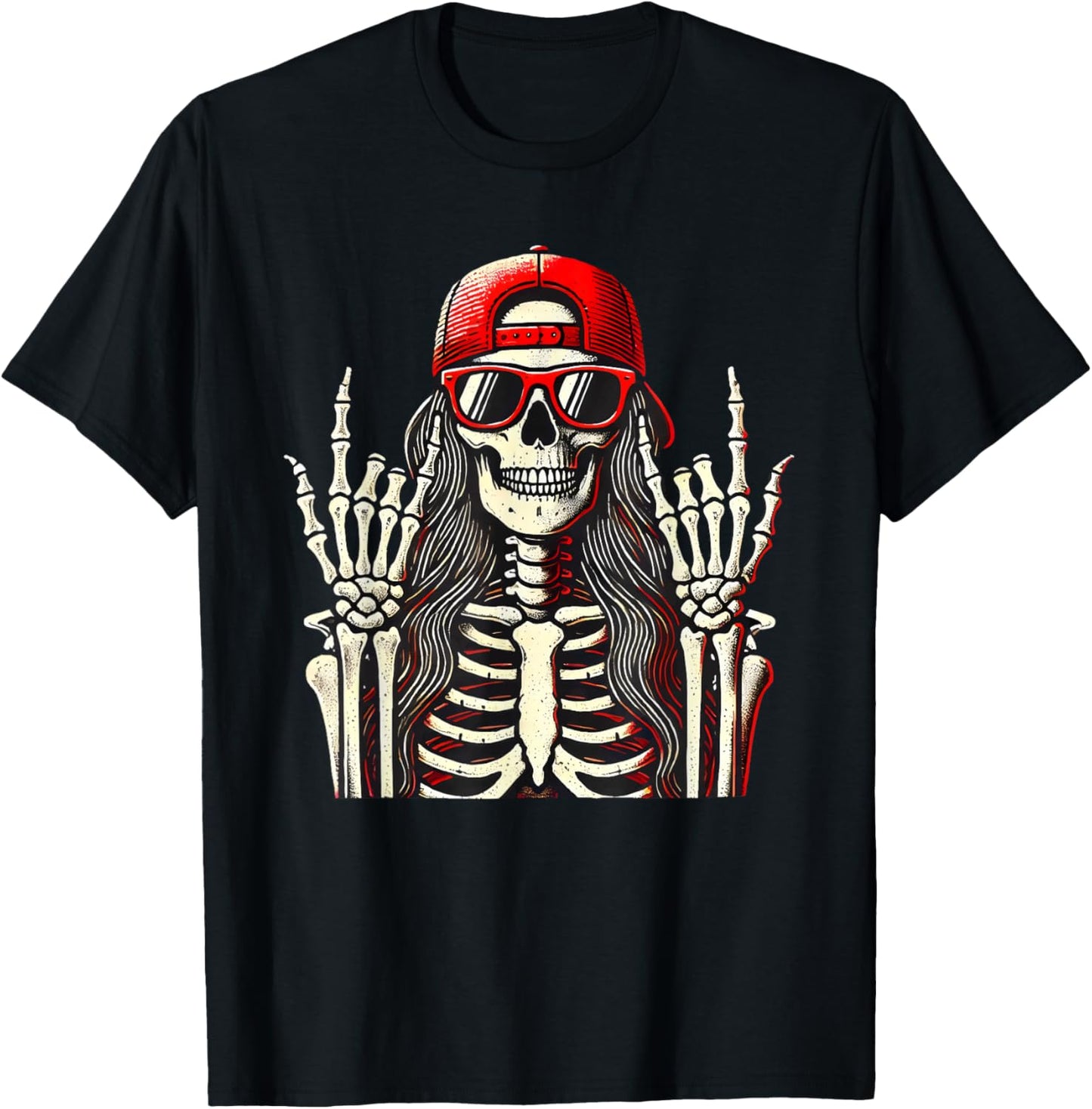 Rock'n Roll Girl, Skeleton Rocker Cool Punk Rock, Rock Music T-Shirt - T-Shirt | Black