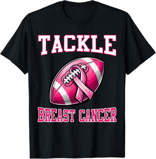 Tackle Breast Cancer Awareness Football Pink Ribbon Boys Kid T-Shirt - T-Shirt | Black