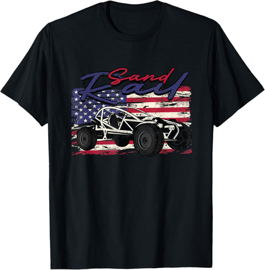Sand Rail Riding Dune Buggy Racing USA Flag Sand Rail T-Shirt - T-Shirt | Black