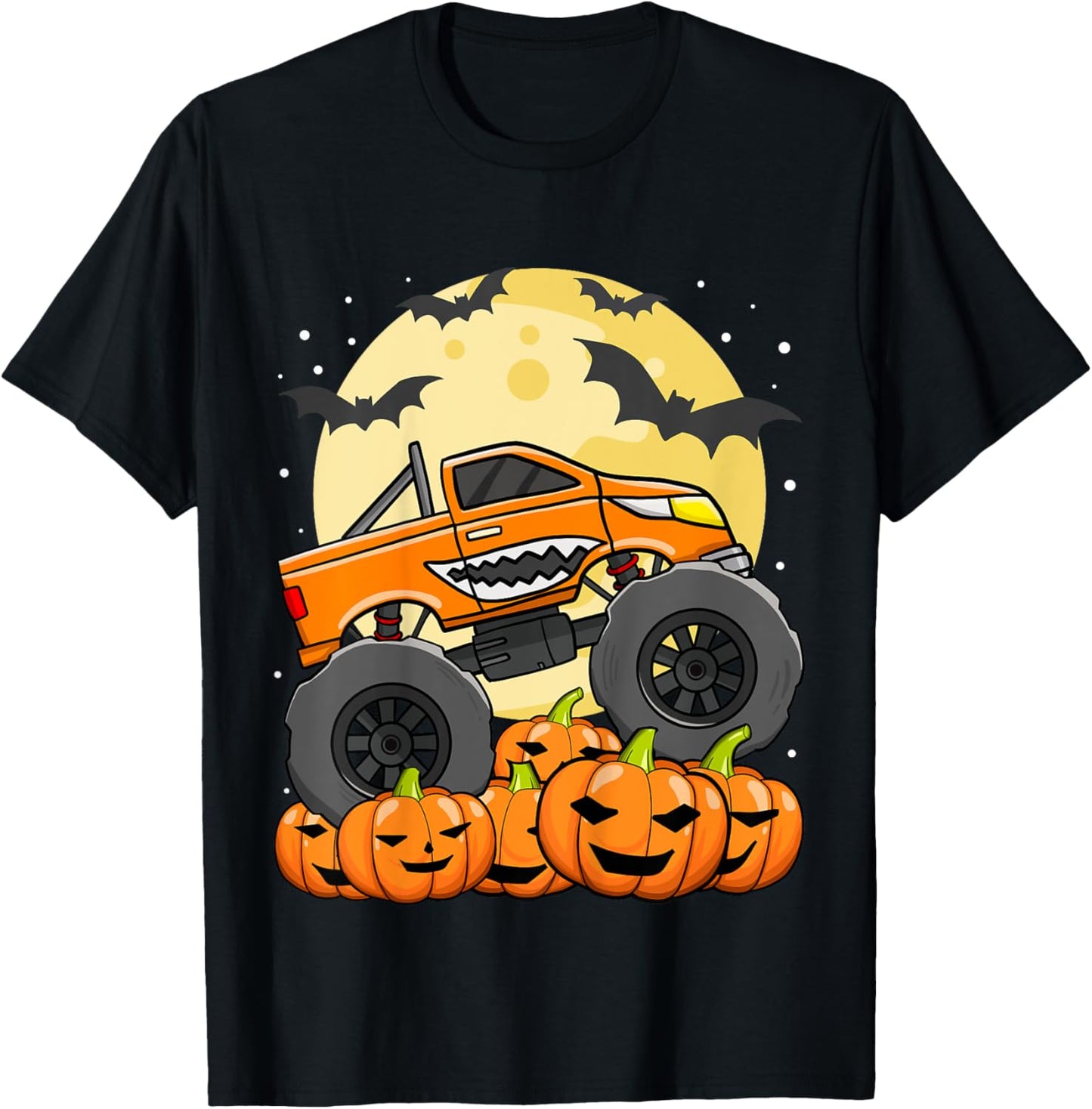 Kids Monster Truck Halloween Jack O Lantern Moon Pumpkin Toddler T-Shirt - T-Shirt | Black