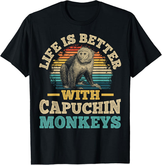 Monkey and Capuchin Monkey Design for a Capuchin Monkey fan T-Shirt - T-Shirt | Black