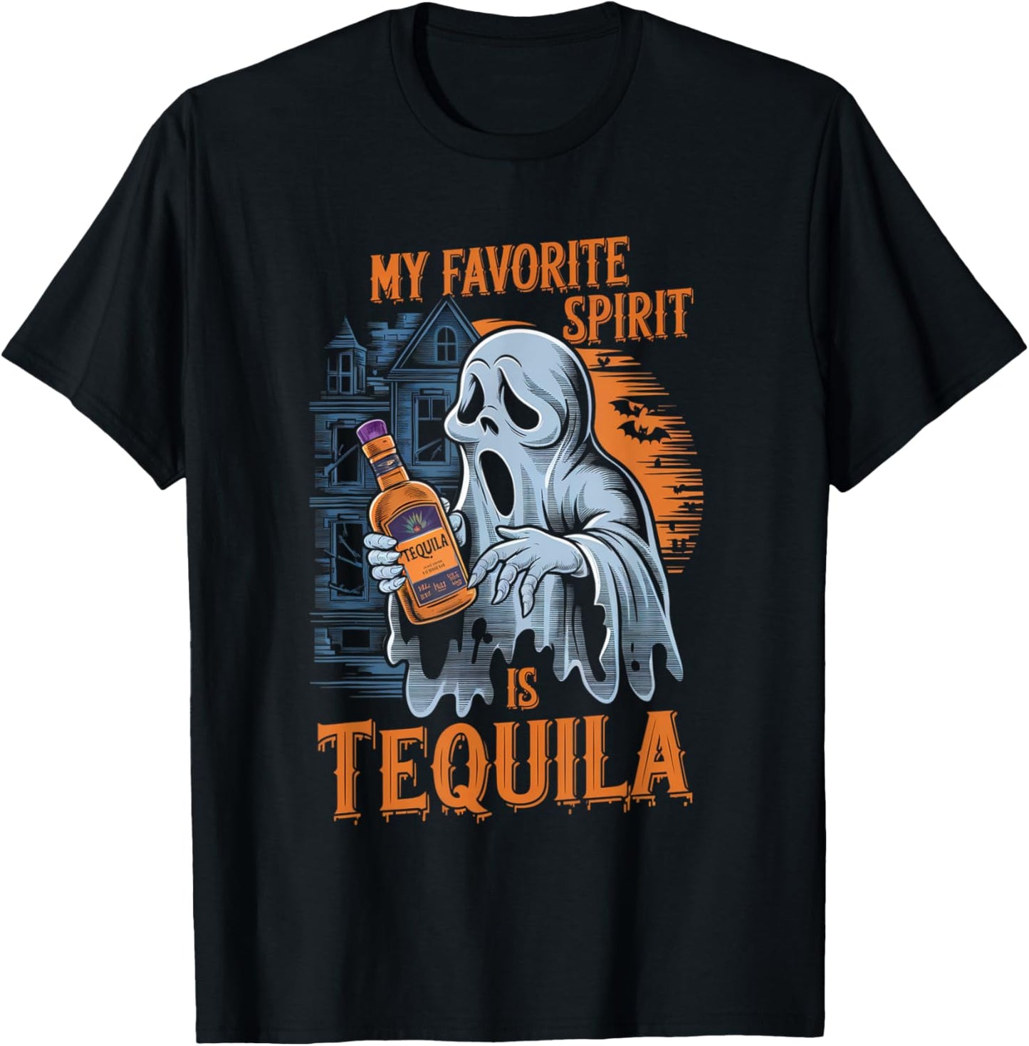 My Favorite Spirit Is Tequila Ghost Halloween Tequila T-Shirt - T-Shirt | Black