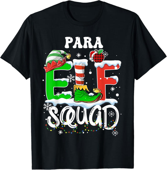 Para ELF Squad Funny Christmas ELF Kids Teacher Group T-Shirt - T-Shirt | Black