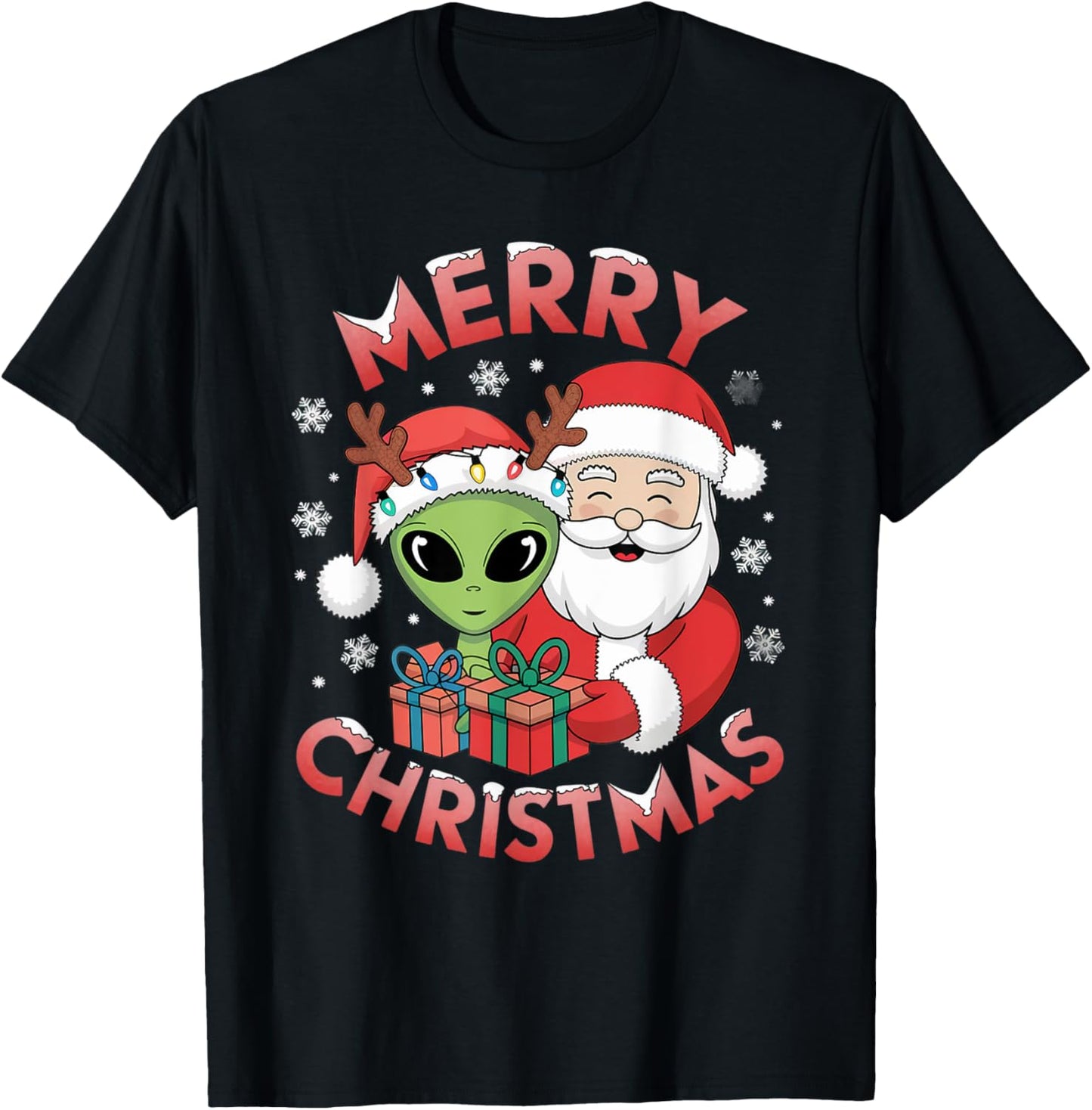 Cute Xmas Alien Santa on Alien Christmas T-Shirt - T-Shirt | Black
