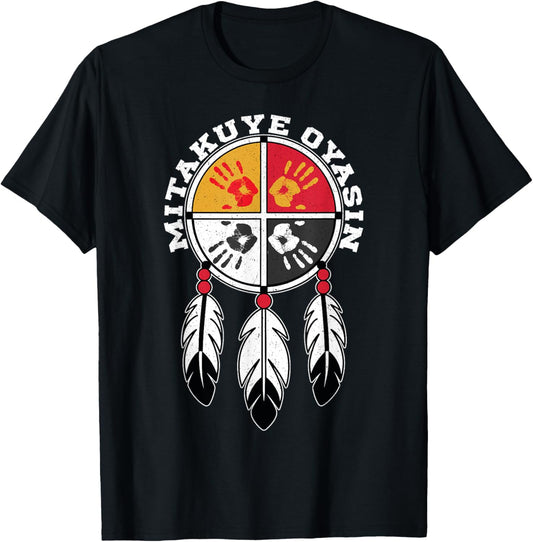 Mitakuye Oyasin Native American indigenous Medicine Wheel T-Shirt - T-Shirt | Black