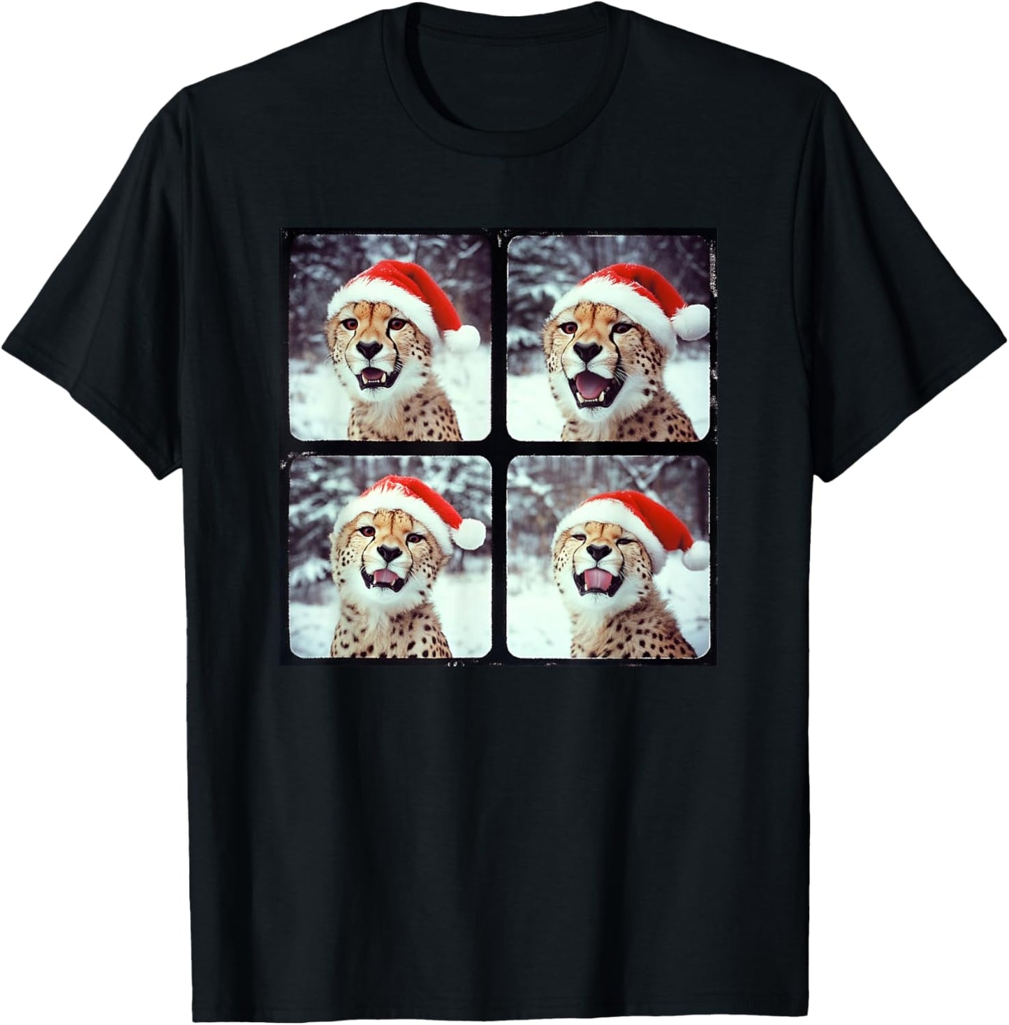 Cheetah With Santa Hat Zoo Animal Safari Cheetah Christmas T-Shirt - T-Shirt | Black